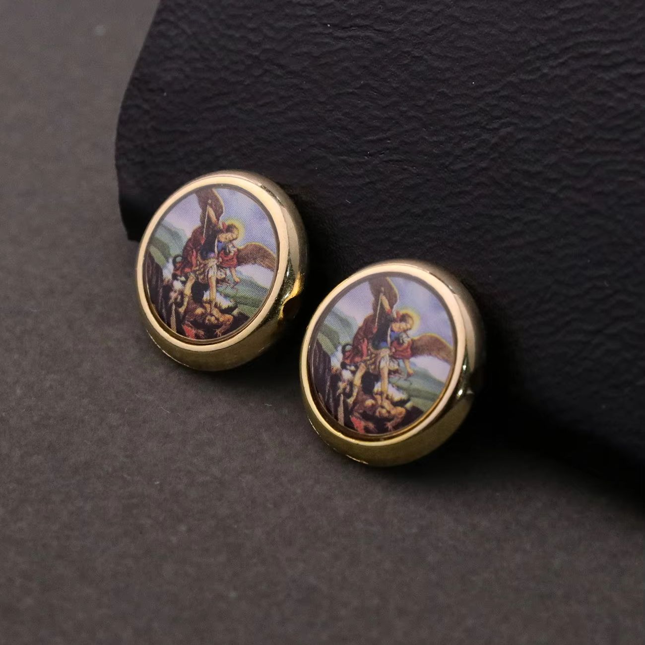 Jewelry Making Michaels - 20 個ラウンド大天使聖ミカエルアイコンルースビーズ聖ミカエル十字軍シールドメダルコネクタ DIY 作成アクセサリー