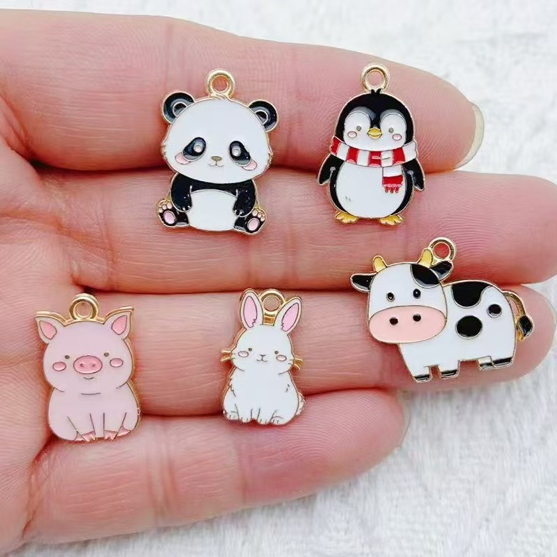 Jewelry Making Pendants - 10 個漫画ペンギンパンダ DIY 韓国版キーホルダーペンダントネックレスペンダント合金ドリップオイルジュエリーアクセサリー
