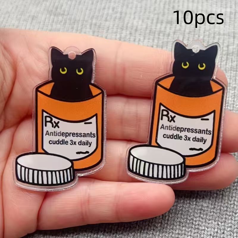 Jewelry Making Earrings - 10個のアクリル製薬用猫ペンダント、DIYジュエリー作り用イヤリング、ネックレス、キーホルダーアクセサリー