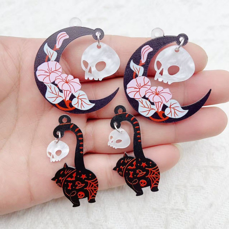 Jewelry Making Earrings - 10個入り ハロウィン アクリル ゴースト ブラックキャット スカル