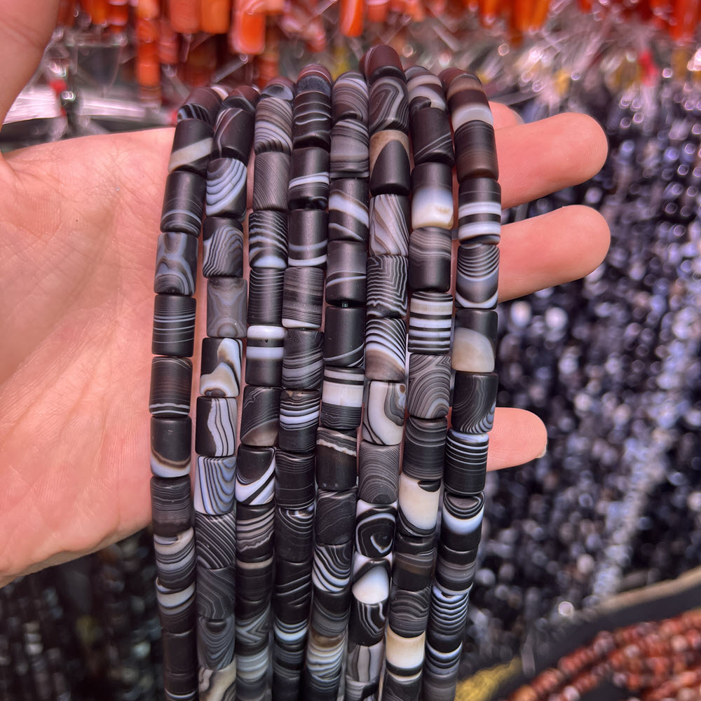 Jewelry Making Store - 天然石ブラックアゲートストーン 10x14mm コラムアゲートビーズ スペーサービーズ 15インチストランド DIYジュエリー製作