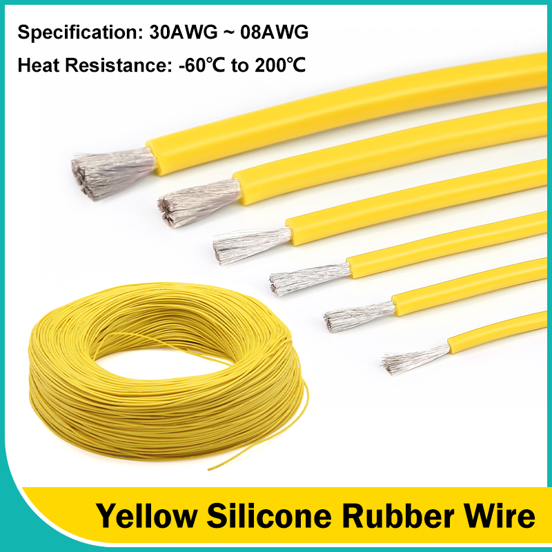Wire 22 Gauge Copper - 黄色のソフトシリコーンゴムワイヤー 30/28/26/24/22/20/18/16/15/14/13/12/10/08 AWG フレキシブル電気ケーブル車のインバーターバッテリー