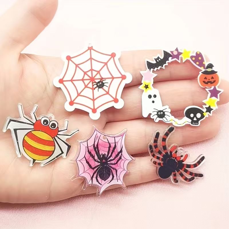Jewelry Making Earrings - 10個のアクリルハロウィンスパイダーペンダント、DIYジュエリー作り、イヤリング、ネックレス、キーホルダーアクセサリー