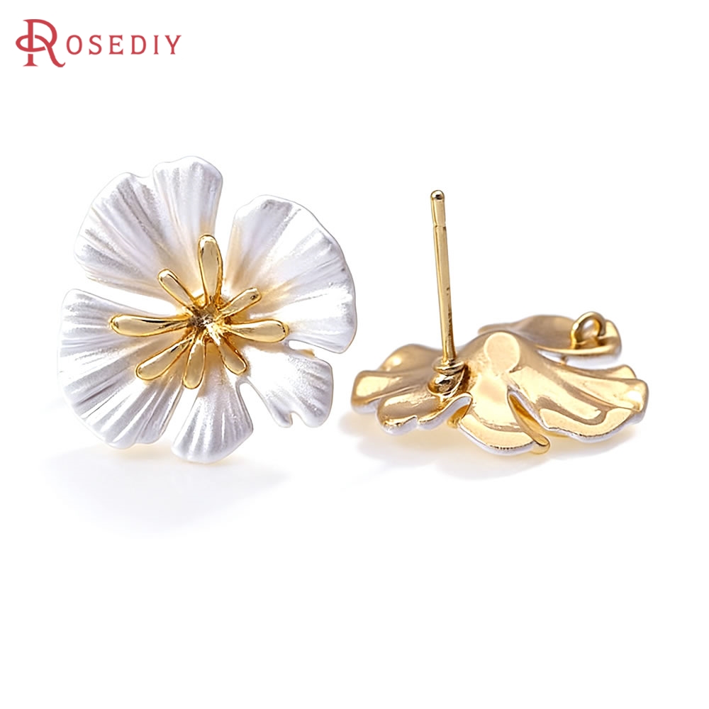 Jewelry Making Earrings - 18K ゴールドカラー真鍮フラワースタッドイヤリングピンイヤリング高品質女性のイヤリング Diy ジュエリーアクセサリー作り