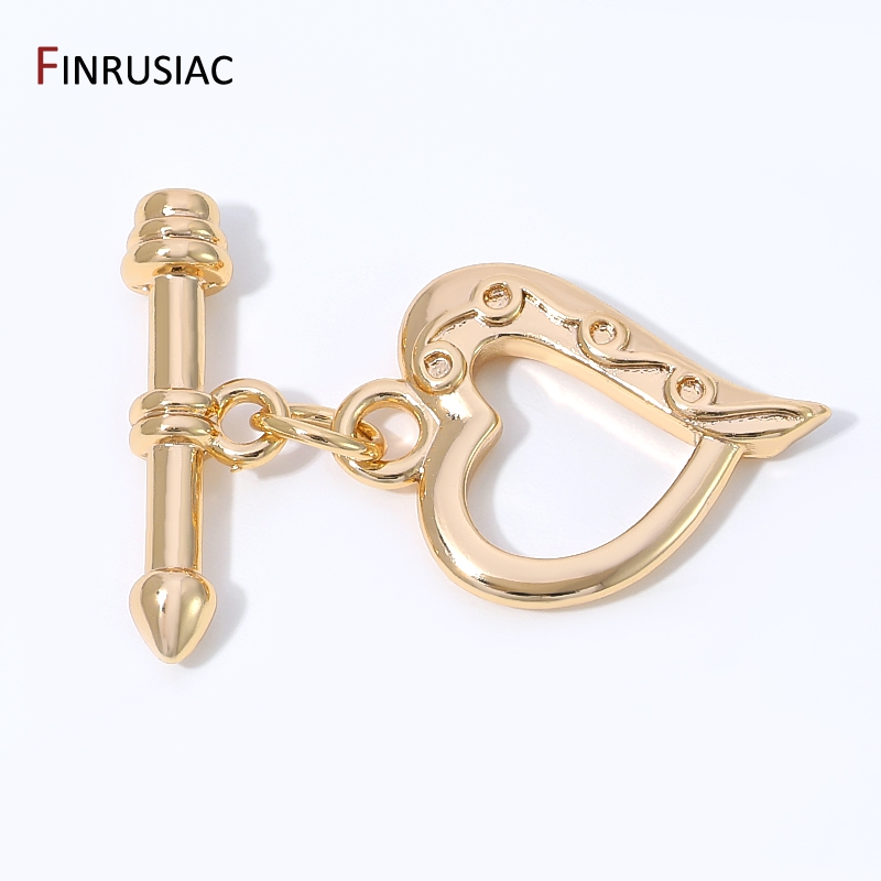 Jewelry Making Items - 14K金メッキ真鍮製ハート型トグルクラスプ、ジュエリー用ロック、OTクラスプコネクター、DIYジュエリー製作アクセサリー用