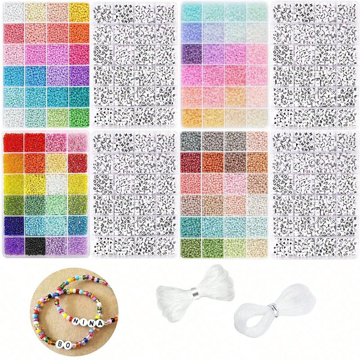 Jewelry Making Kits For Kids - 5760個 24グリッドボックス 3mmシードビーズ アルファベット文字ビーズ付き DIYブレスレット作成キット 子供用ジュエリークラフトアクセサリー