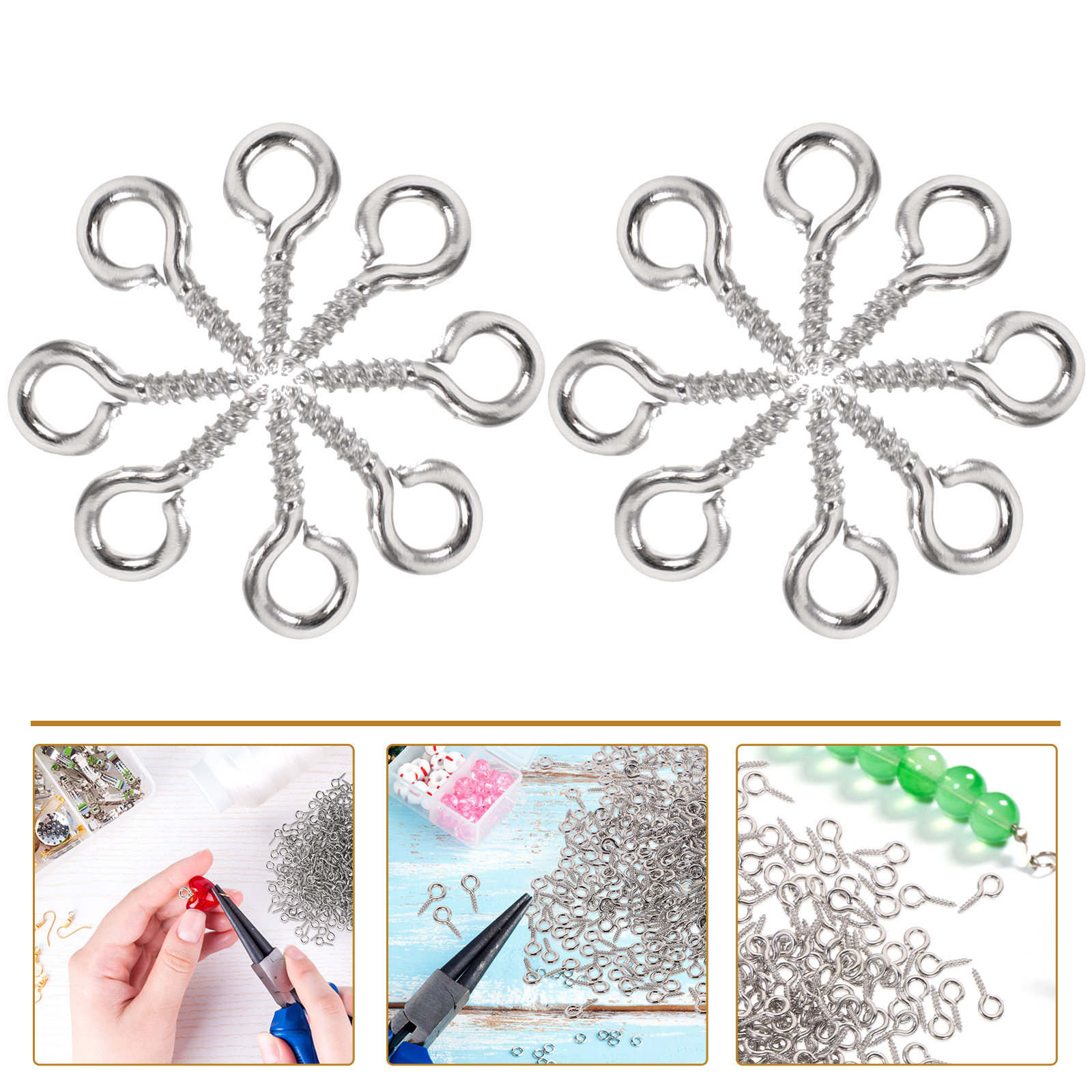 Jewelry Making Eye Pins - 500個入りミニスクリューアイピン ジュエリーアクセサリー DIYネックレス ブレスレット キーホルダー製作用 スクリューアイピン