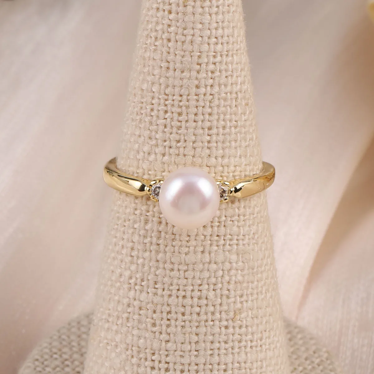 Ring Blank Adjustable - 天然淡水真珠リングラウンド形状サーカスリング DIY チャームジュエリーアクセサリー作成マニュアル調整可能なランダムギフト