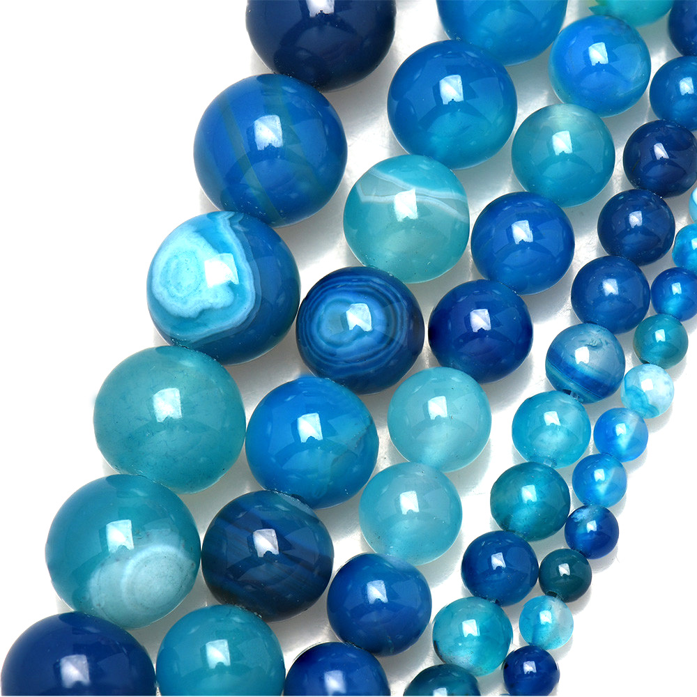 Jewelry Making With Stones - 天然石バンドブルーレース瑪瑙ラウンドルースビーズ 4 6 8 10 12