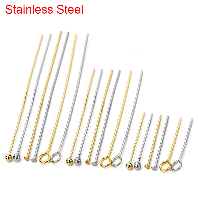 Jewelry Making Eye Pins - ステンレス鋼のフラットチップ,100個,ネジ,20mm,30mm,40mm,ゴールドカラー,イヤリングを作るためのアイビーズ