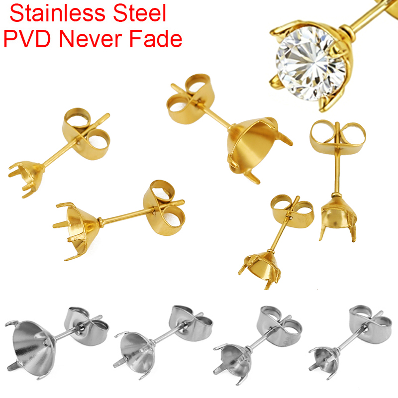 Jewelry Making With Stones - 20個入りPVD加工ステンレスイヤリング用石留め具（5mm、6mm、8mmジルコニアストーンカボションベース、イヤリングバック付き）ジュエリー製作