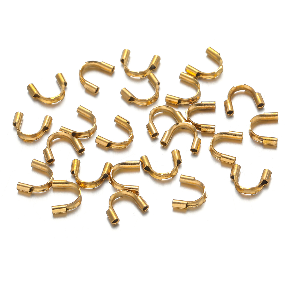 Jewelry Making Thread - 50 個ゴールドメッキステンレス鋼 U 字型接続バックルワイヤープロテクターネックレスイヤリング作成 DIY ジュエリー用品