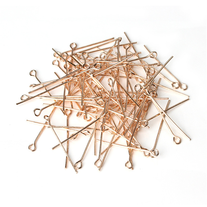 Jewelry Making Eye Pins - 200 ピース/ロット 50 ミリメートルローズゴールドカラーヘッドピンアイピンフラットメタルヘッドピン針 DIY ジュエリーメイキング所見