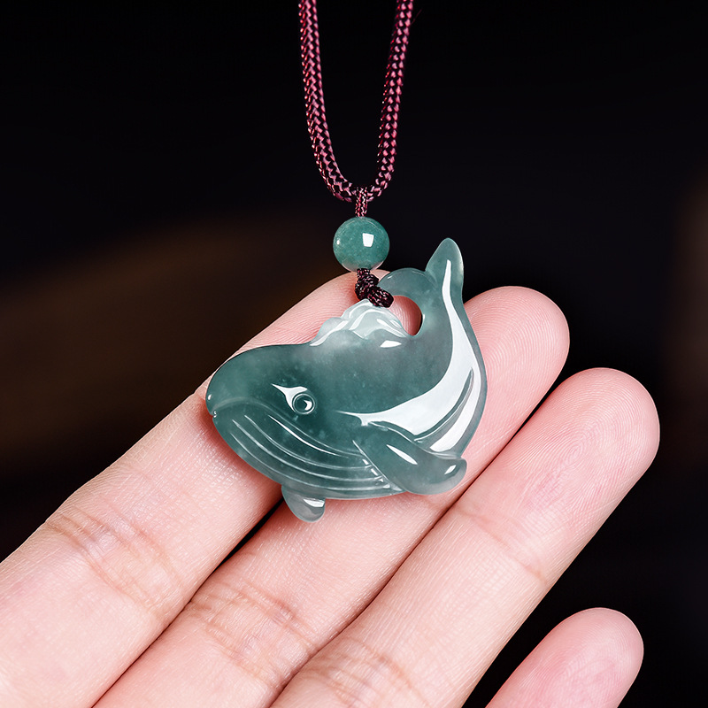 Jewelry Making With Stones - 天然ビルマ翡翠クジラペンダントネックレスアクセサリー本物の翡翠チャーム彫刻お守りジュエリー宝石ギフト女性のための