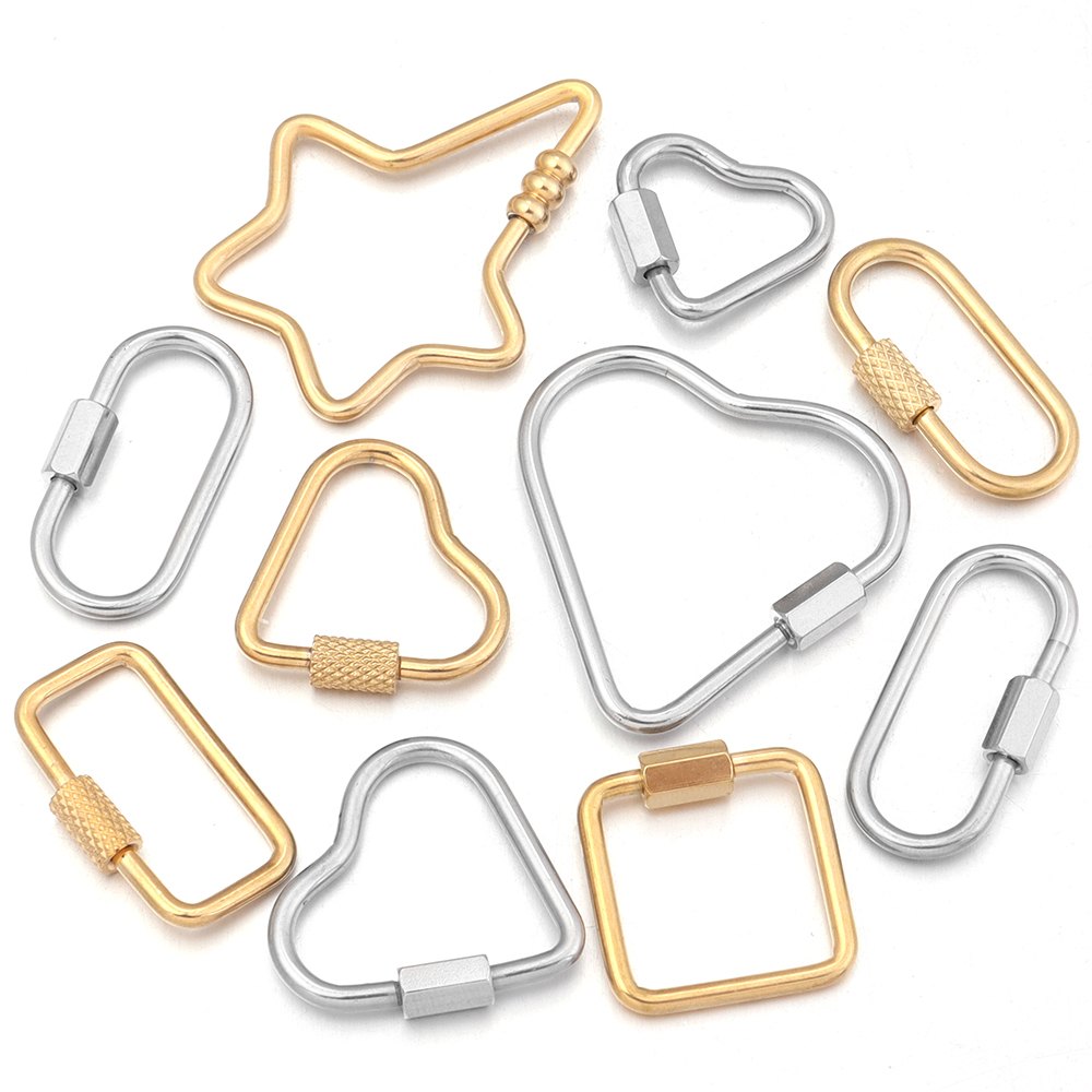 Jewelry Making Articles - ゴールドステンレスハートねじロックコネクタ留め具クリップ2点、DIYネックレスキーホルダージュエリー制作用品に適している