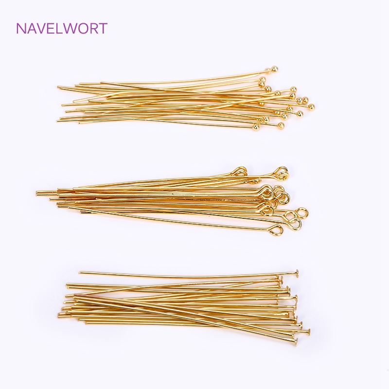 Jewelry Making Eye Pins - 50 ピース/ロット 18 18K ゴールドメッキピン真鍮ボールヘッド/フラットヘッド/アイヘッドピン用品ジュエリー DIY