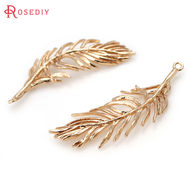 Jewelry Making Store - 18Kゴールドカラー真鍮製フェザー型チャームペンダント 高品質DIYジュエリーアクセサリー製作材料 ローズダイストア