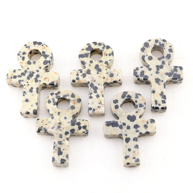 Jewelry Making Michaels - ダルマチンスポットアンククロスペンダントライフシンボル天然石チャーム DIY ネックレスアクセサリージュエリー作り高速配送