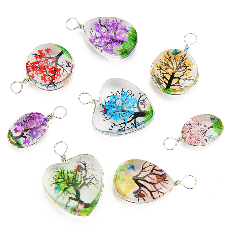 Jewelry Making Beginners - 5 個のカラフルなツリークリスタルガラスイヤリングチャームビーズハートドロップレットネックレスペンダント DIY ブレスレット所見ジュエリー作成用