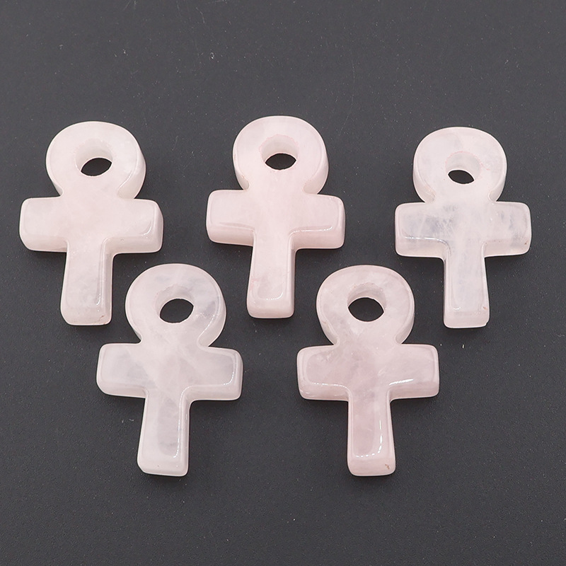 Jewelry Making Michaels - ローズクォーツアンククロスペンダントライフシンボルピンククリスタル天然石チャーム DIY ネックレスアクセサリージュエリー作り高速発送