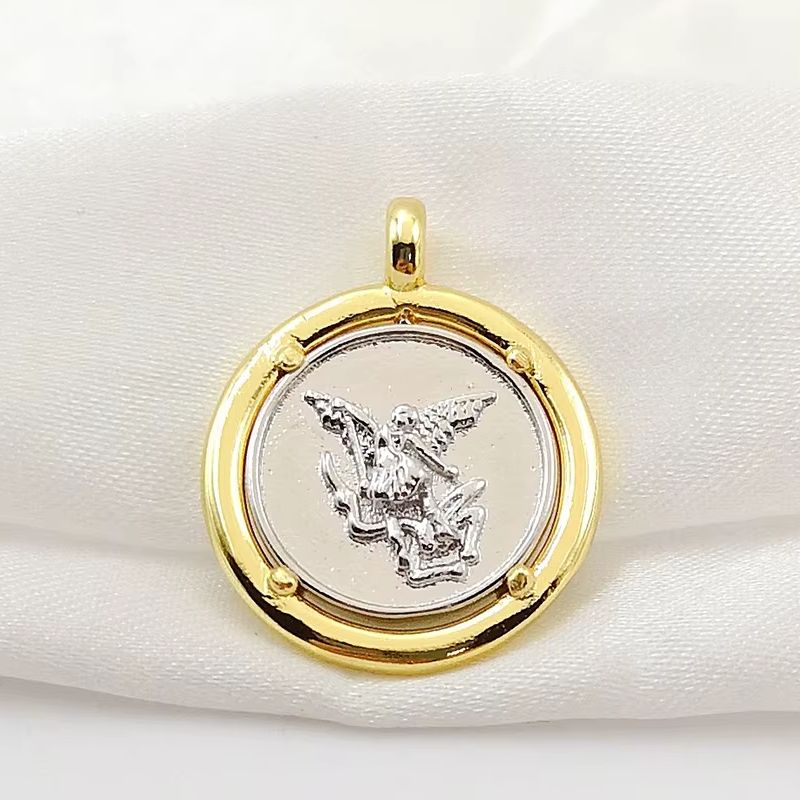 Jewelry Making Michaels - ラウンド銅金メッキ大天使聖ミカエルチャームネックレスDIYジュエリー製作用シルバーサンミゲル大天使ペンダントブレスレットイヤリングジュエリー製作女性男性ギフトカトリック宗教ジュエリー卸売