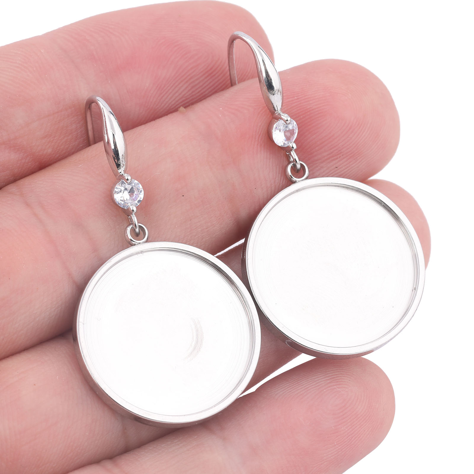 Jewelry Making With Stones - 6個入り ステンレス製 20mm カボションイヤリングベゼルセッティング DIY ジルコンストーンイヤリングフック