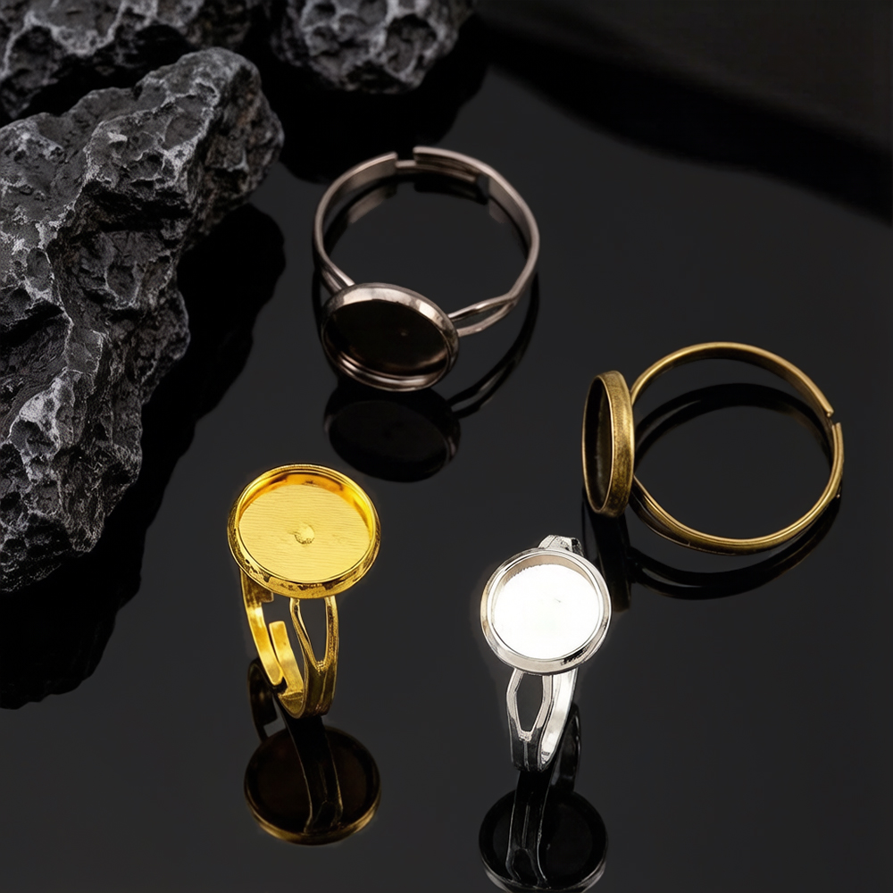 Ring Blank Adjustable - 10個/ロット 調整可能なブランクリングベース 直径8mm 10mmガラスカボションカメオセッティングトレイ DIYジュエリー製作リング材料用