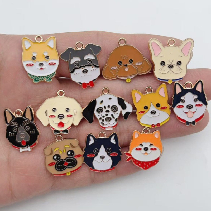 Jewelry Making Earrings - 12個入り漫画ペット斑点犬合金オイルドロップペンダント、DIYジュエリー製作イヤリング、キーホルダーアクセサリー