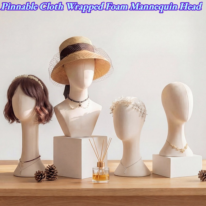 Jewelry Making Store - 40-52 センチメートルピンネル可能な布で覆われたフォームマネキンヘッド多目的ディスプレイホルダーウィッグ作成用ジュエリーディスプレイ衣料品店