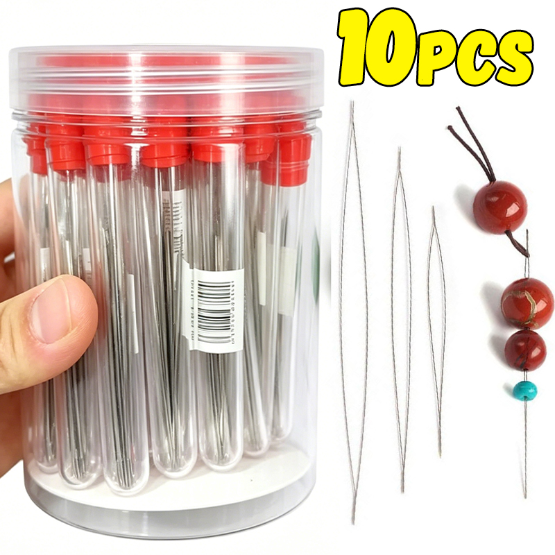Jewelry Making Tutorials - 1-10個入りビーズニードル、シードビーズニードル、大きな目穴付きDIYビーズ用折りたたみ式ビーズピン、ジュエリー製作ツール用オープンニードル