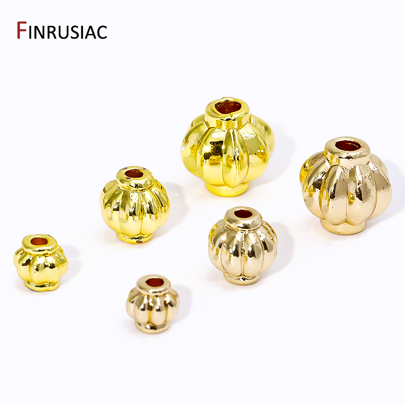 Jewelry Making Items - 14K/18K ゴールドメッキ真鍮ランタンスペーサービーズ、ブレスレット用セパレーター、DIY ジュエリー作成用品用ラウンドストライプルースビーズ