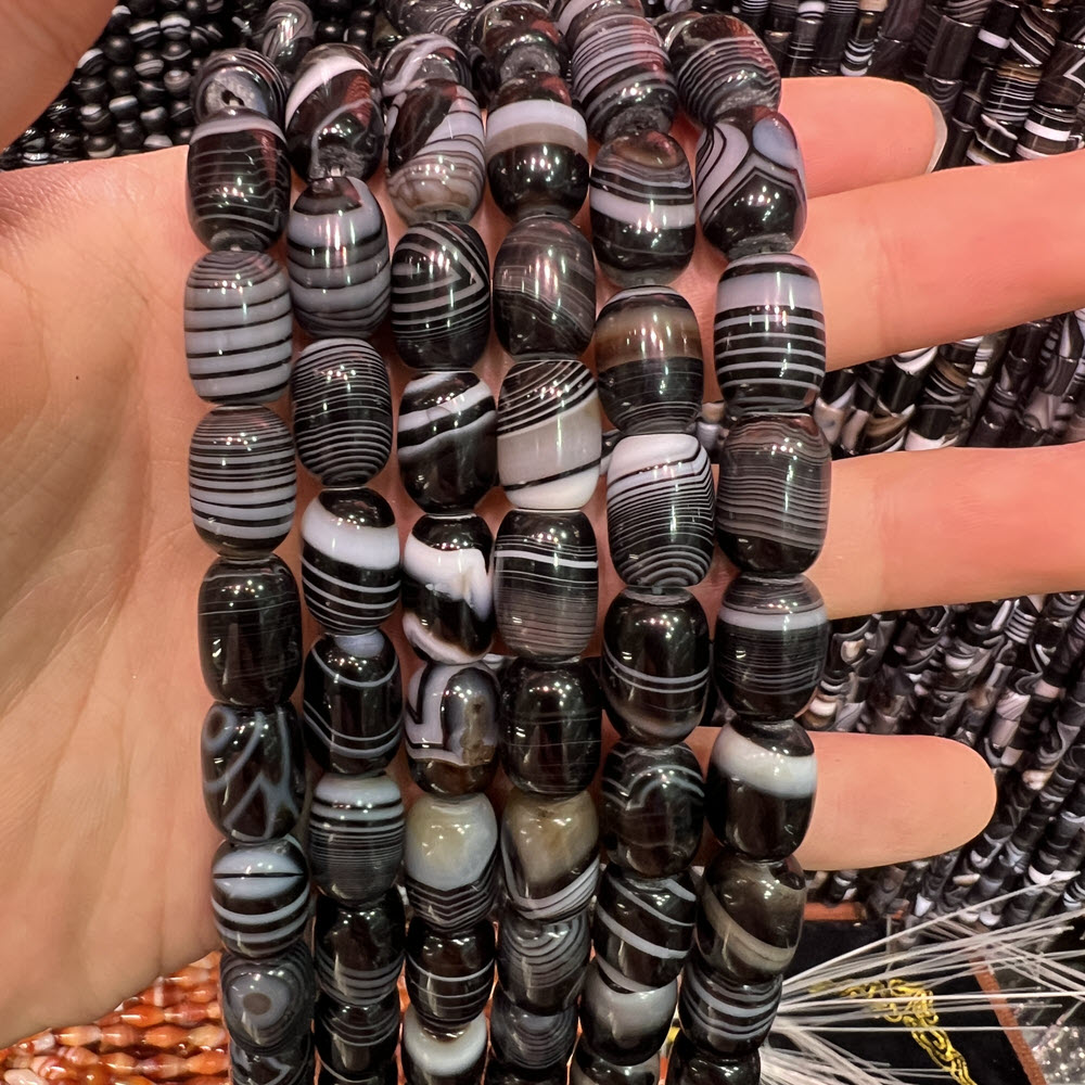 Jewelry Making Store - 天然石ブラックアゲートストーン 8x12mm ドラムアゲートビーズ スペーサービーズ 15インチストランド DIYジュエリー製作