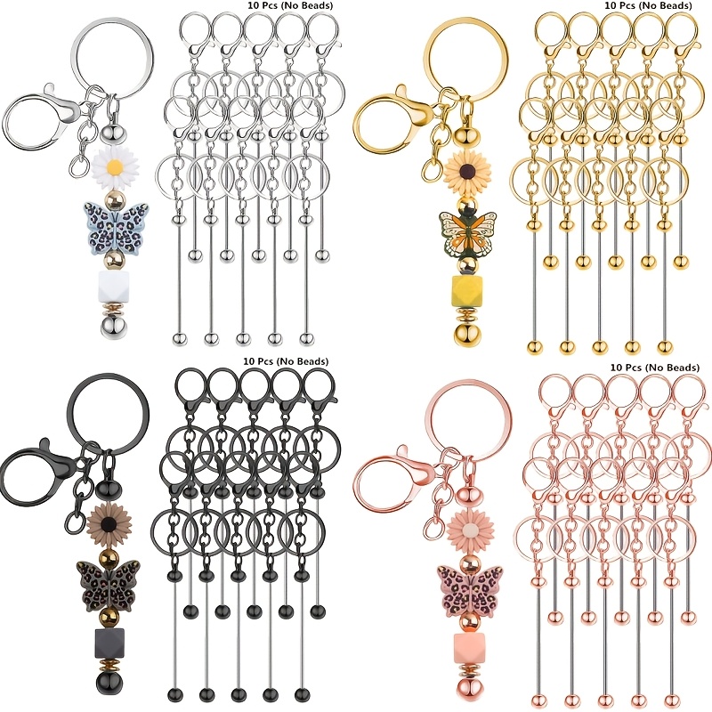 Jewelry Making Tutorials - 10 個 DIY ユニークなブランクビーズキーホルダー作成キット手芸キーリングペンダントキーフック装飾アイテムクリエイティブハンギングピース