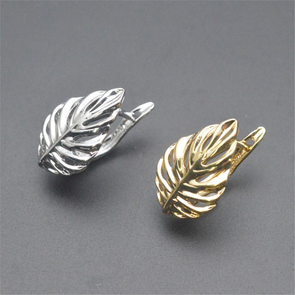 Jewelry Making Articles - 1/2個 18K金メッキ真鍮製 葉っぱ型中空ファッションイヤリングバックル DIY用 高品質イヤリングフック留め具 ジュエリー製作