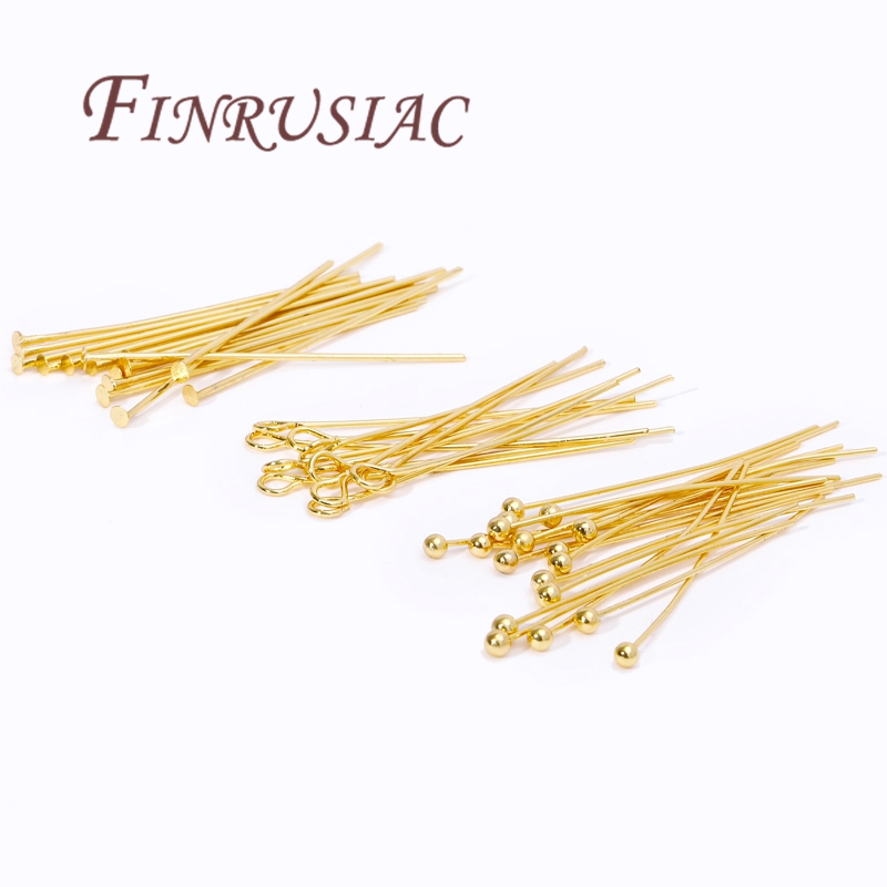 Jewelry Making Eye Pins - 50 個 20-50 ミリメートルゴールドメッキピンジュエリーアイピン/ボールヘッドピン/フラットヘッドピン DIY ジュエリーメイキング用品アクセサリー