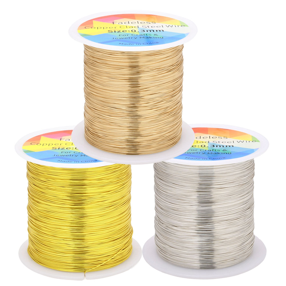 Jewelry Making Wire - 100 メートル/328 フィート色褪せない銅クラッド鋼線曲げ可能な金属彫刻ワイヤークラフト花ジュエリー作成 0.3/0.4 ミリメートル