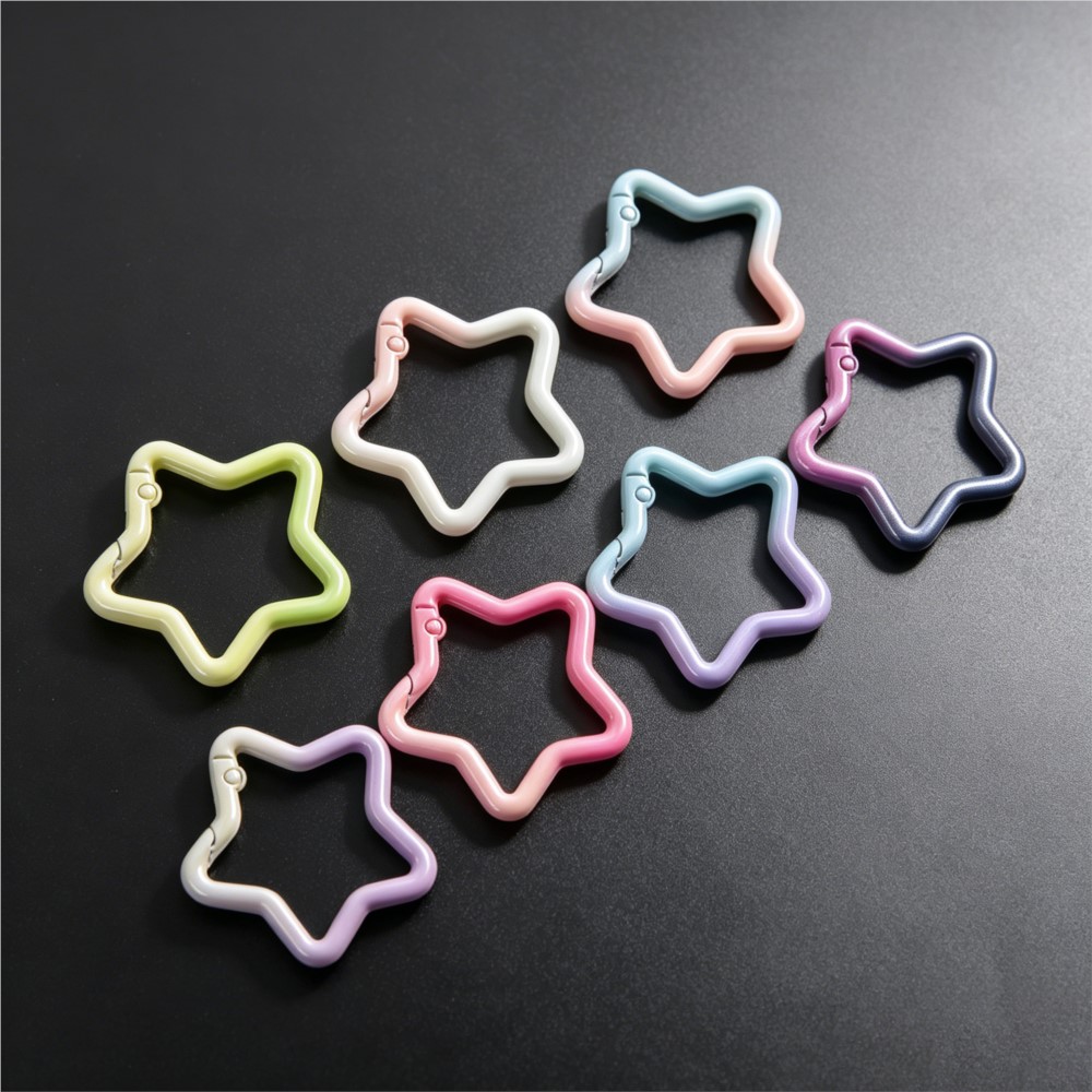 Jewelry Making Articles - 5 個のグラデーション星形スプリングリングクラスプカラフルな合金開閉可能なキーリング DIY ジュエリーバッグチャームキーホルダー作成用品