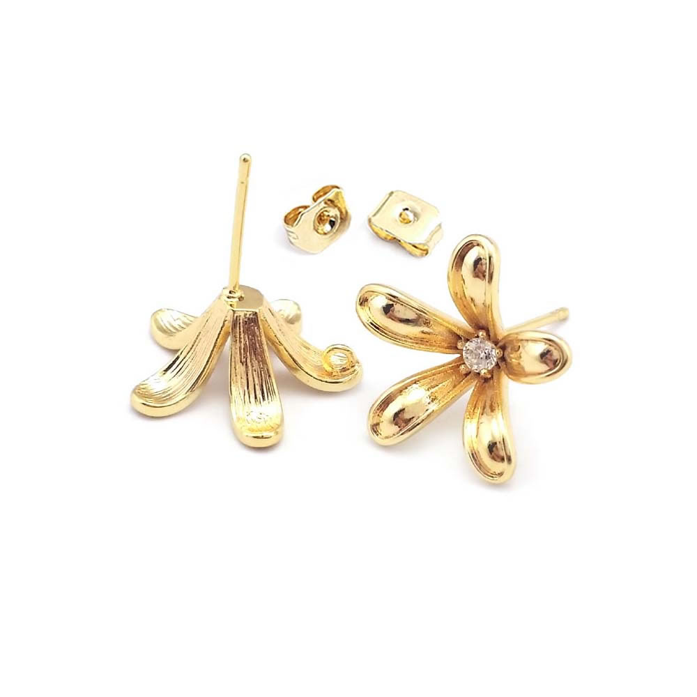 18K ゴールドカラー真鍮フラワースタッドイヤリングピンイヤ - Jewelry Making Earrings のレビューと価格