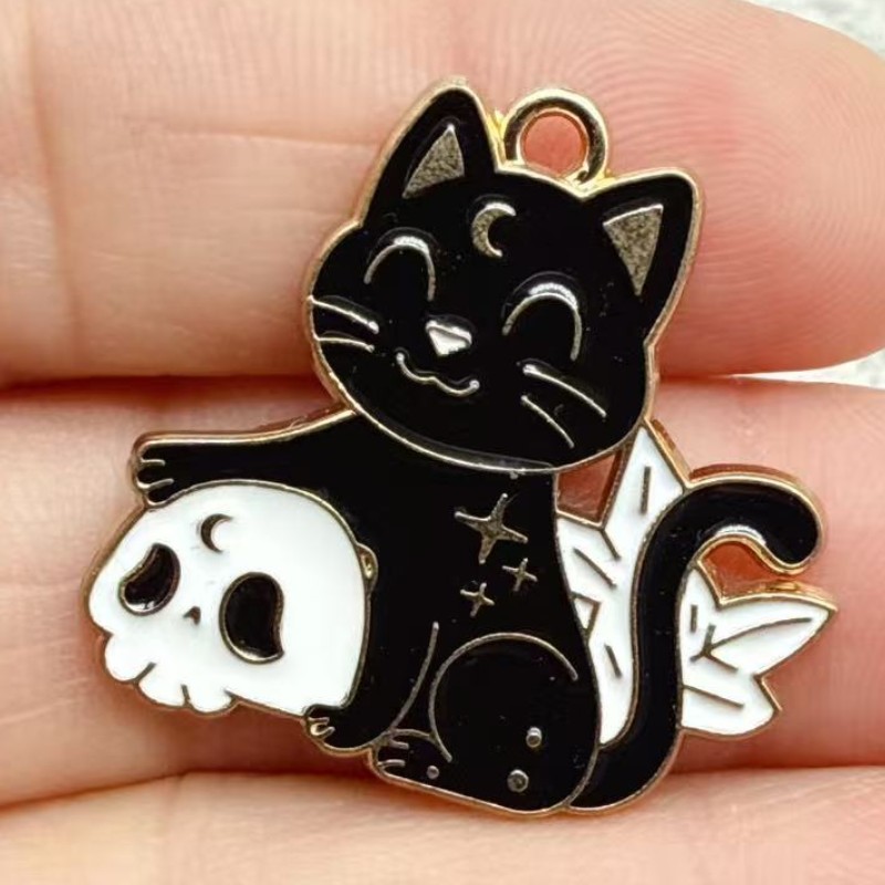 10 個オリジナル合金エナメル黒猫チャームかわいい子猫ペンダ - Jewelry Making Earrings のレビューと価格