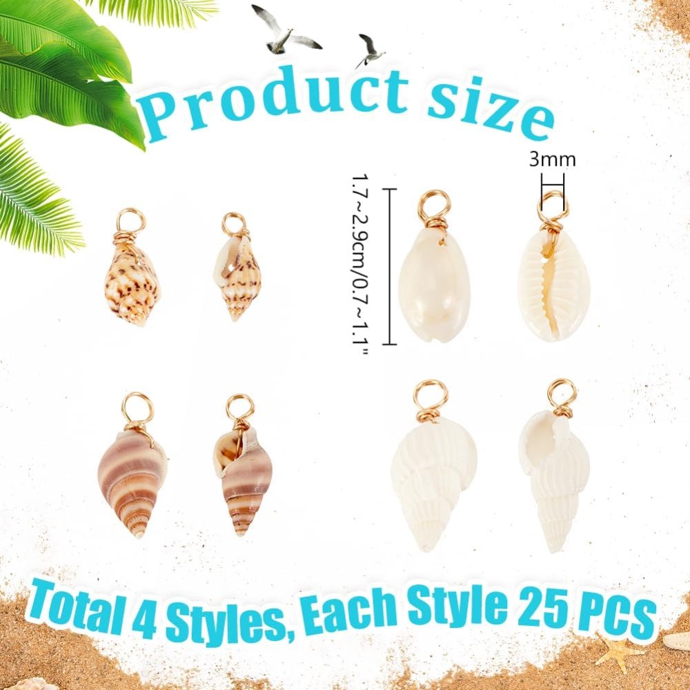 100 個 4 スタイルナチュラルシェルチャームペンダント貝 - Jewelry Making Tutorials のレビューと価格