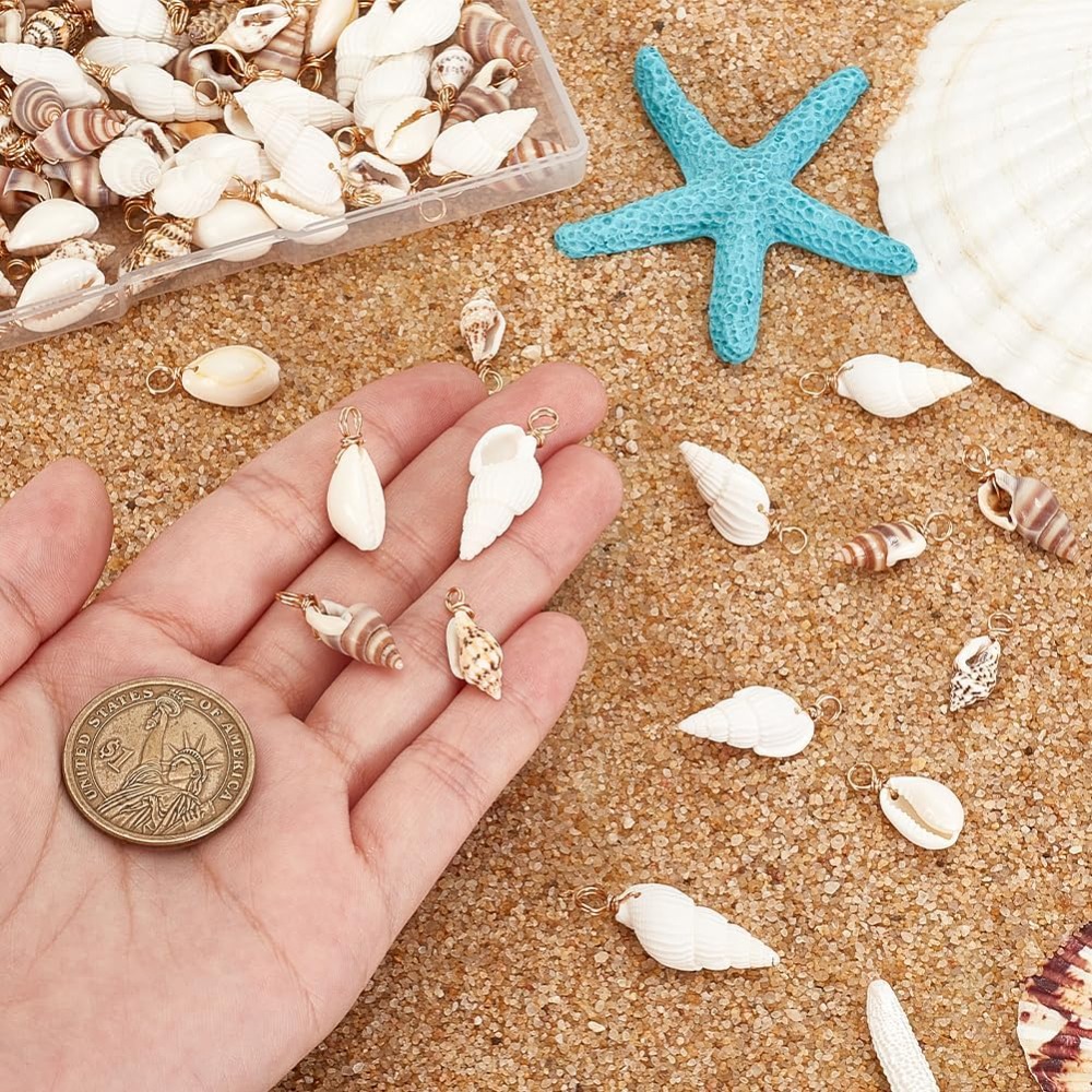 100 個 4 スタイルナチュラルシェルチャームペンダント貝 - Jewelry Making Tutorials のレビューと価格