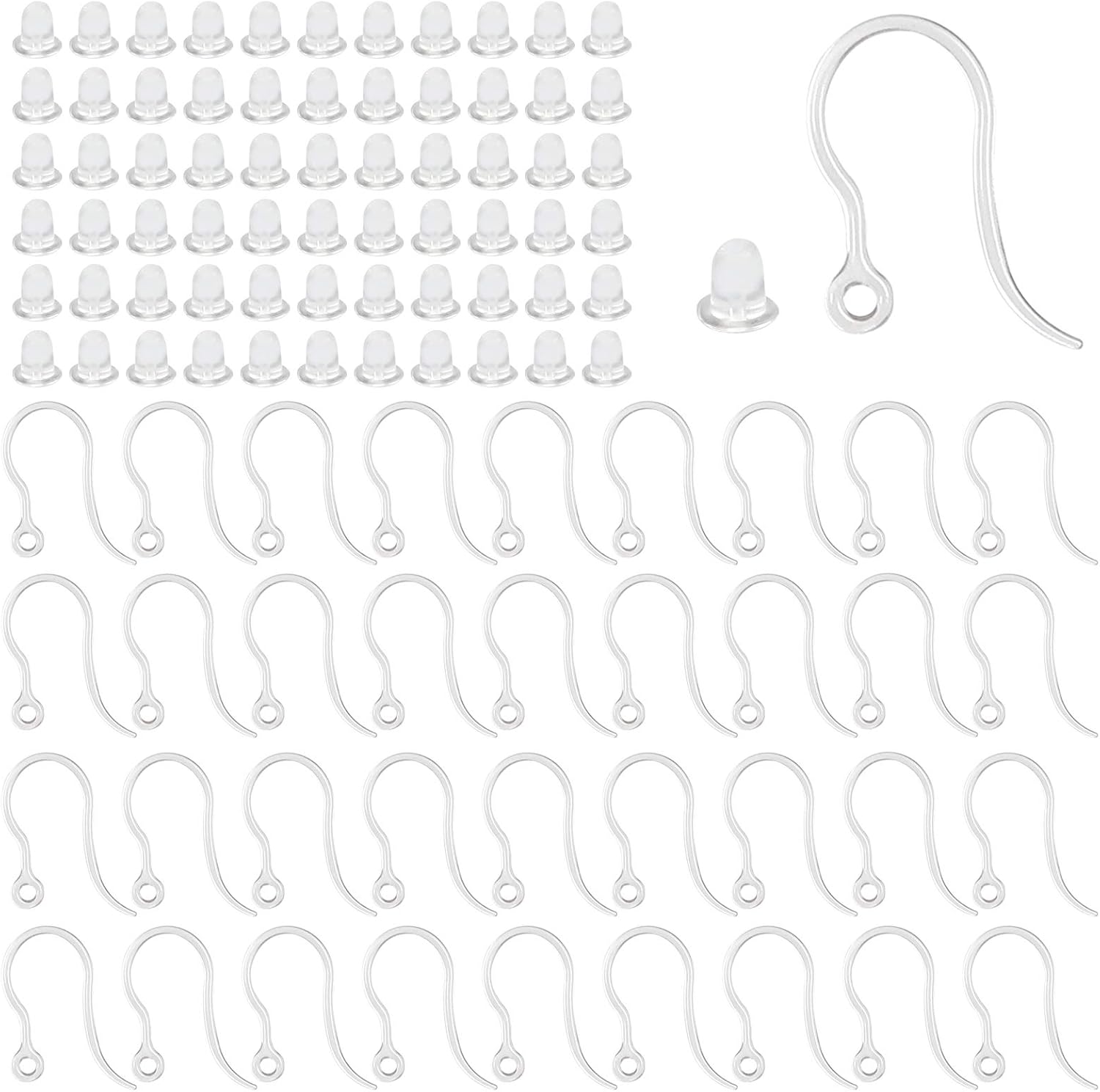 40個の透明なプラスチック製イヤリングフック、ループ付きイヤ - Jewelry Making Thread のレビューと価格