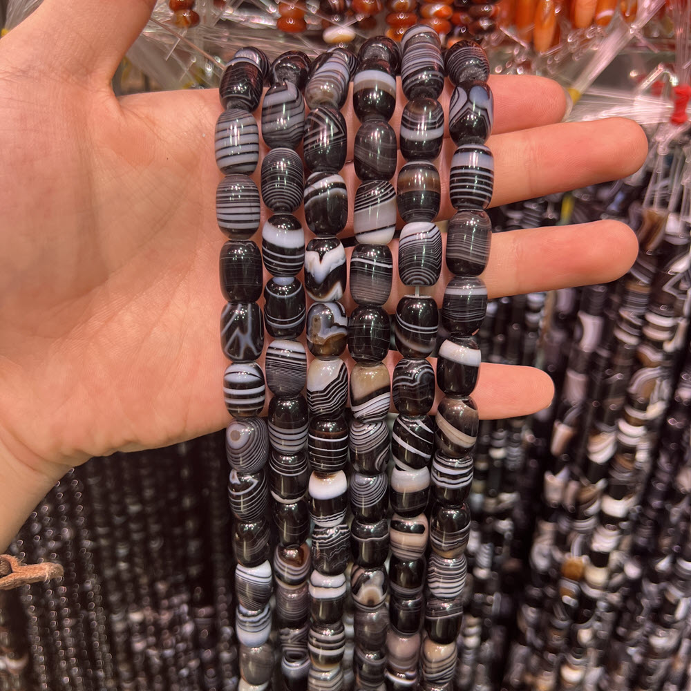 天然石ブラックアゲートストーン 8x12mm ドラムアゲート - Jewelry Making Store のレビューと価格