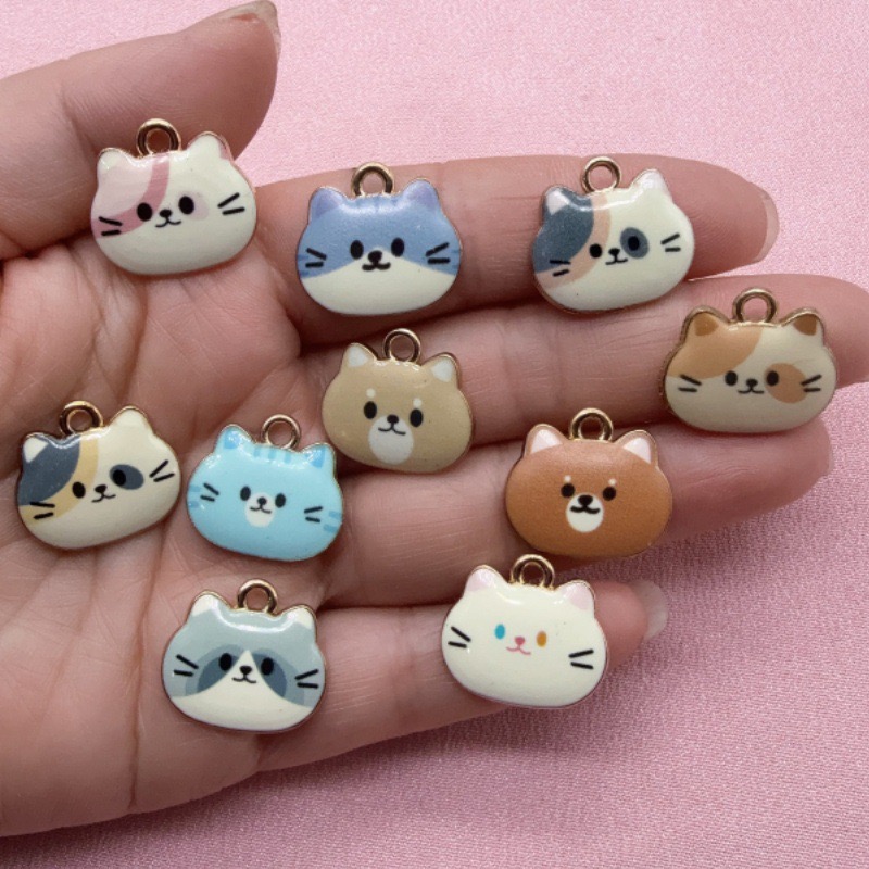 12個入りプリント猫ヘッド合金ドリップオイルペンダント、DI - Jewelry Making Earrings のレビューと価格