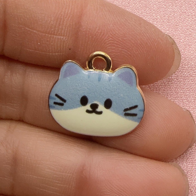 12個入りプリント猫ヘッド合金ドリップオイルペンダント、DI - Jewelry Making Earrings のレビューと価格